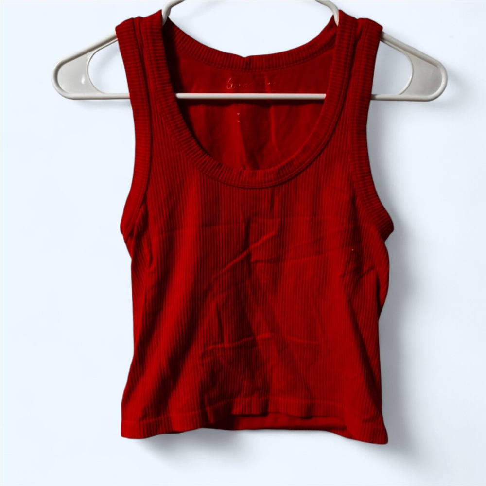 Crimson Ribbed Sleeveless Tank Top